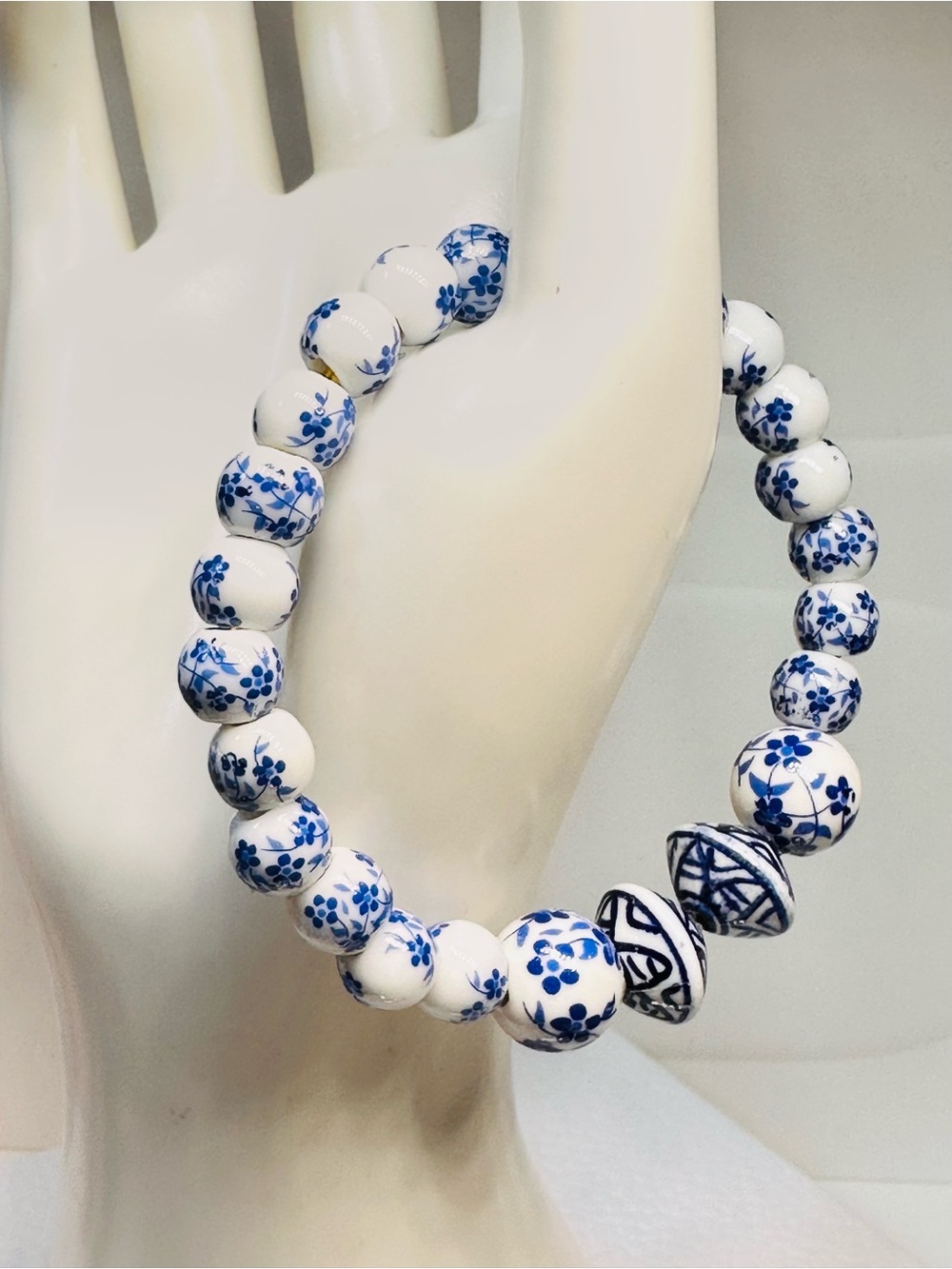 Blue and White Porcelain Bead Wire Bracelet